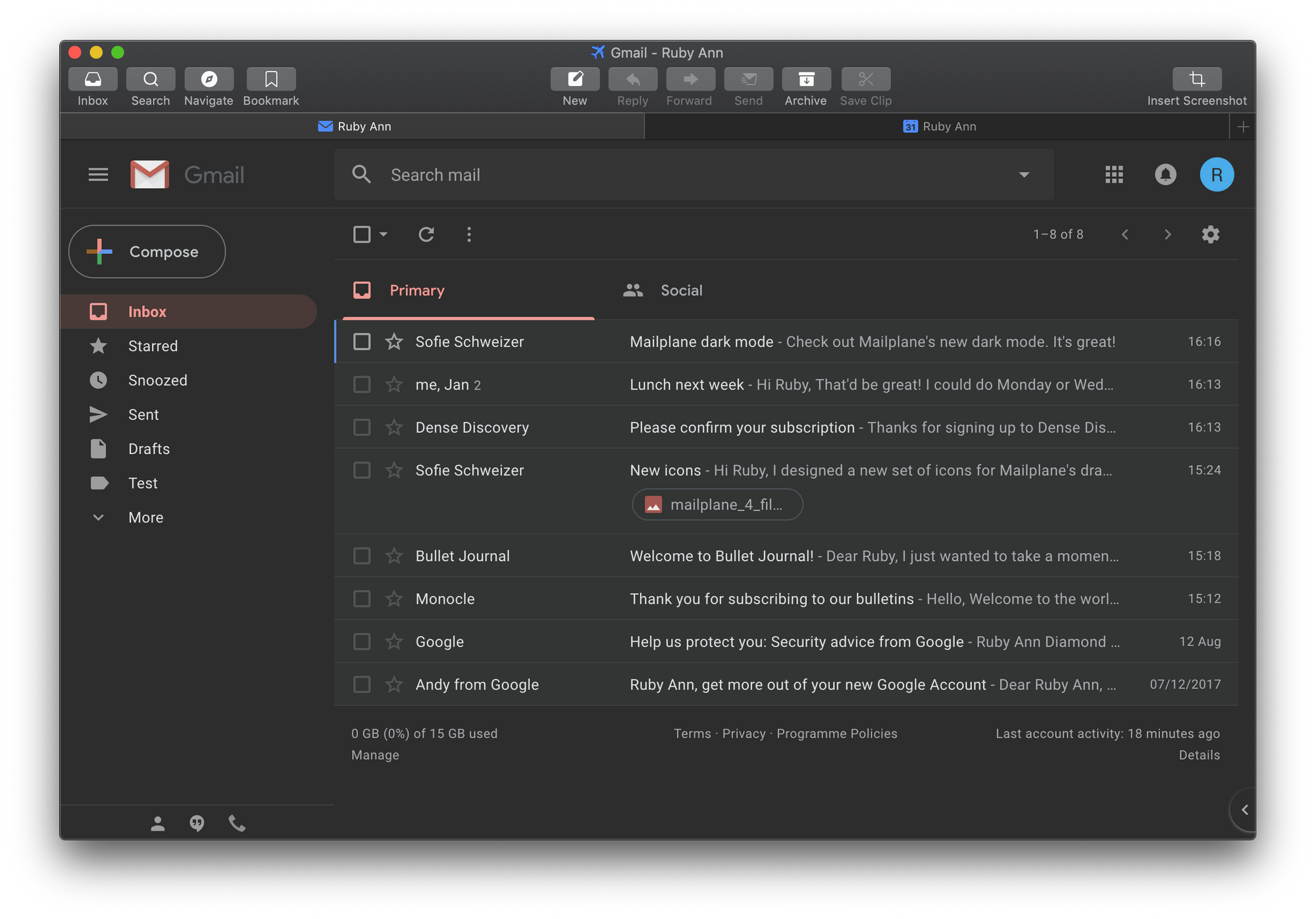 Mailplane dark Gmail UI