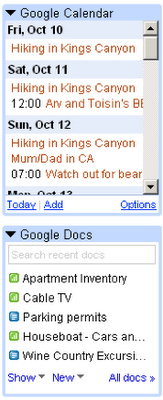 Docs and Calendar gadget