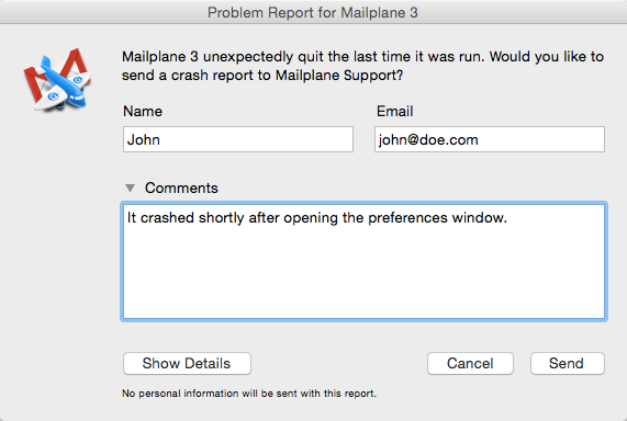 Problem Report Dialog