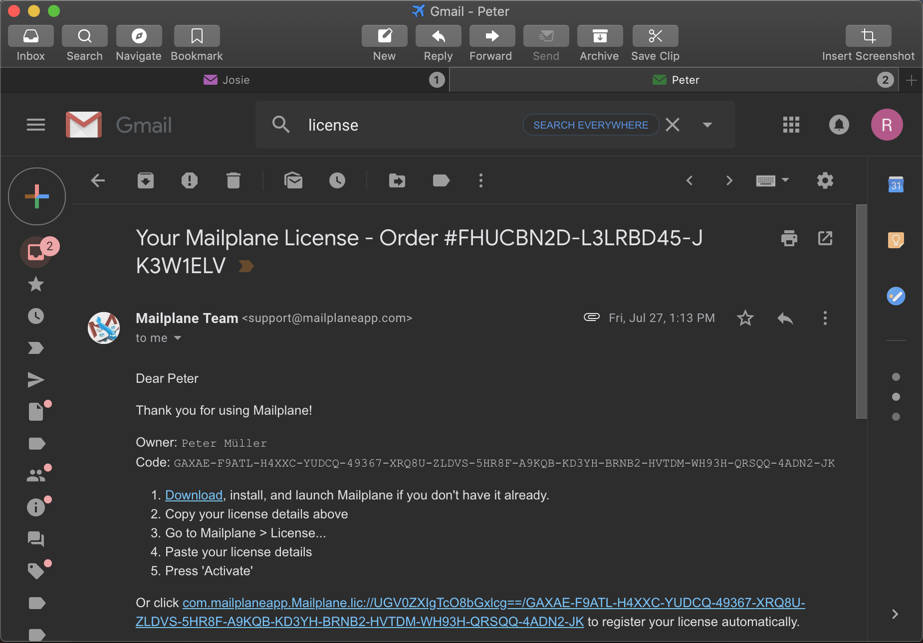 mailplane link opens browser but not the page